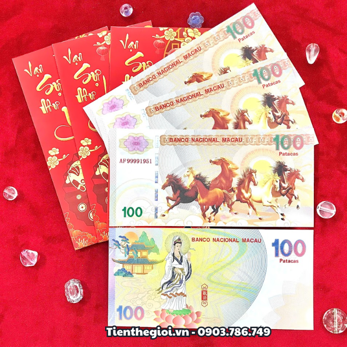 Tiền Lưu Niệm 100 Macao Mã Đáo Thành Công Quan Âm